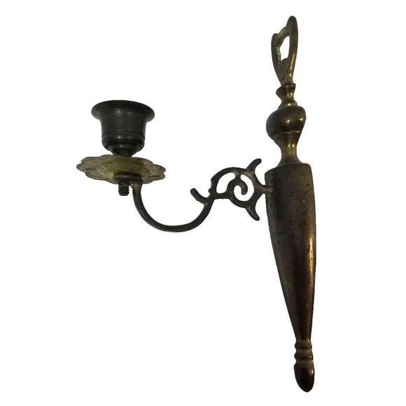 Vintage Pair Castilian Imports Brass Copper Wall Sconces Candle Holders Reverse - Picture 3 of 5